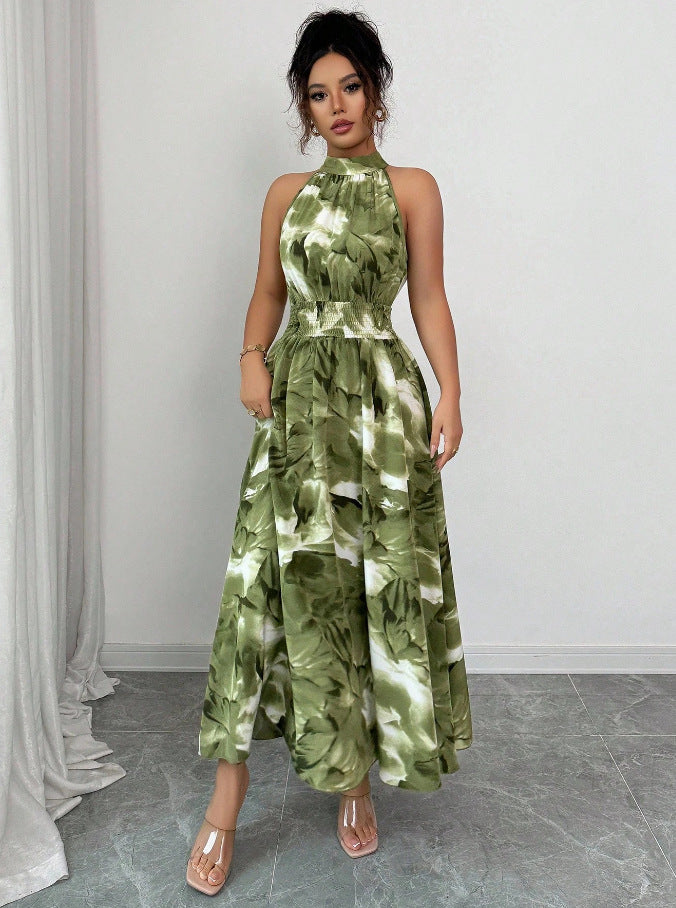 Robe trapèze à col montant et imprimé floral