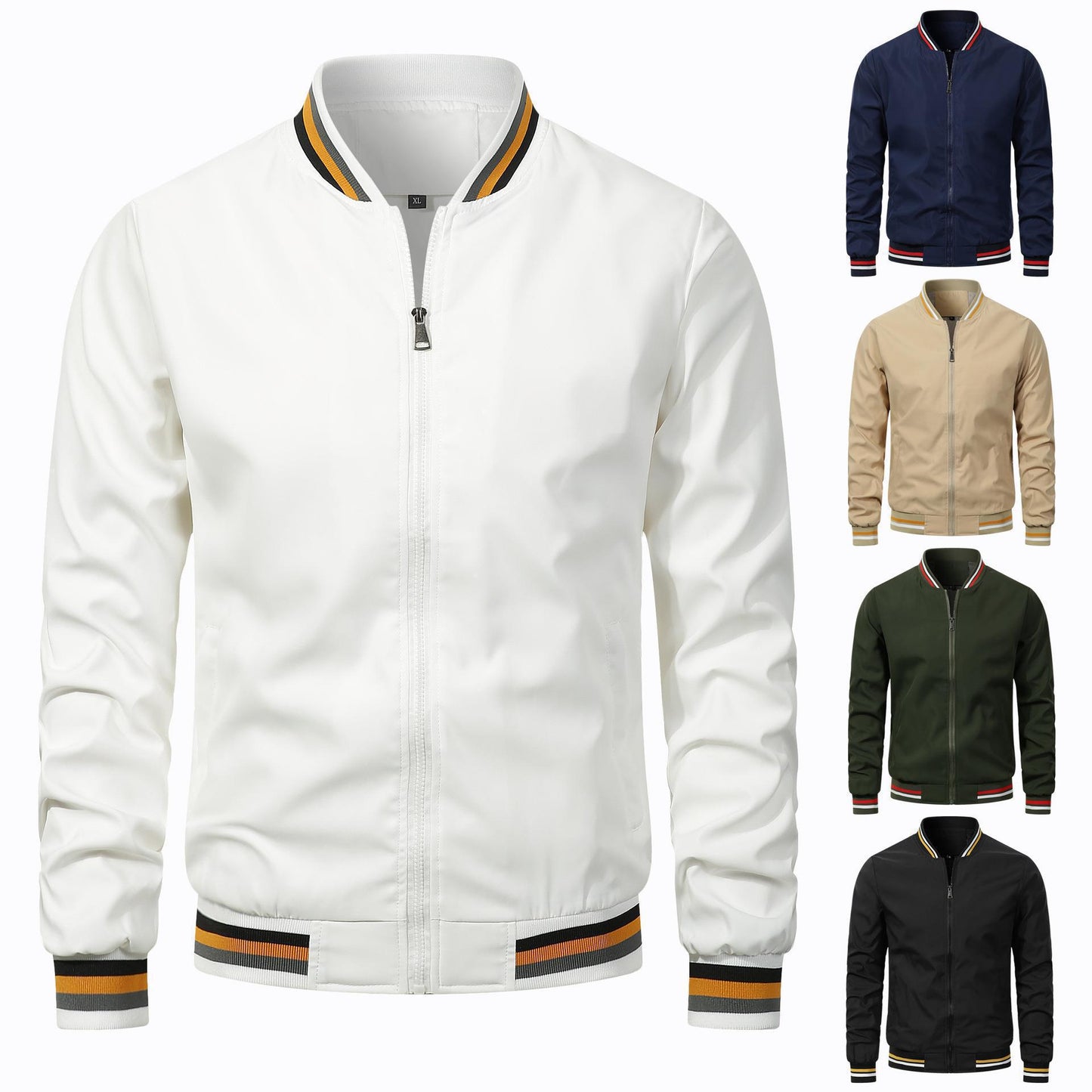 Veste décontractée pour homme à col montant et fermeture éclair