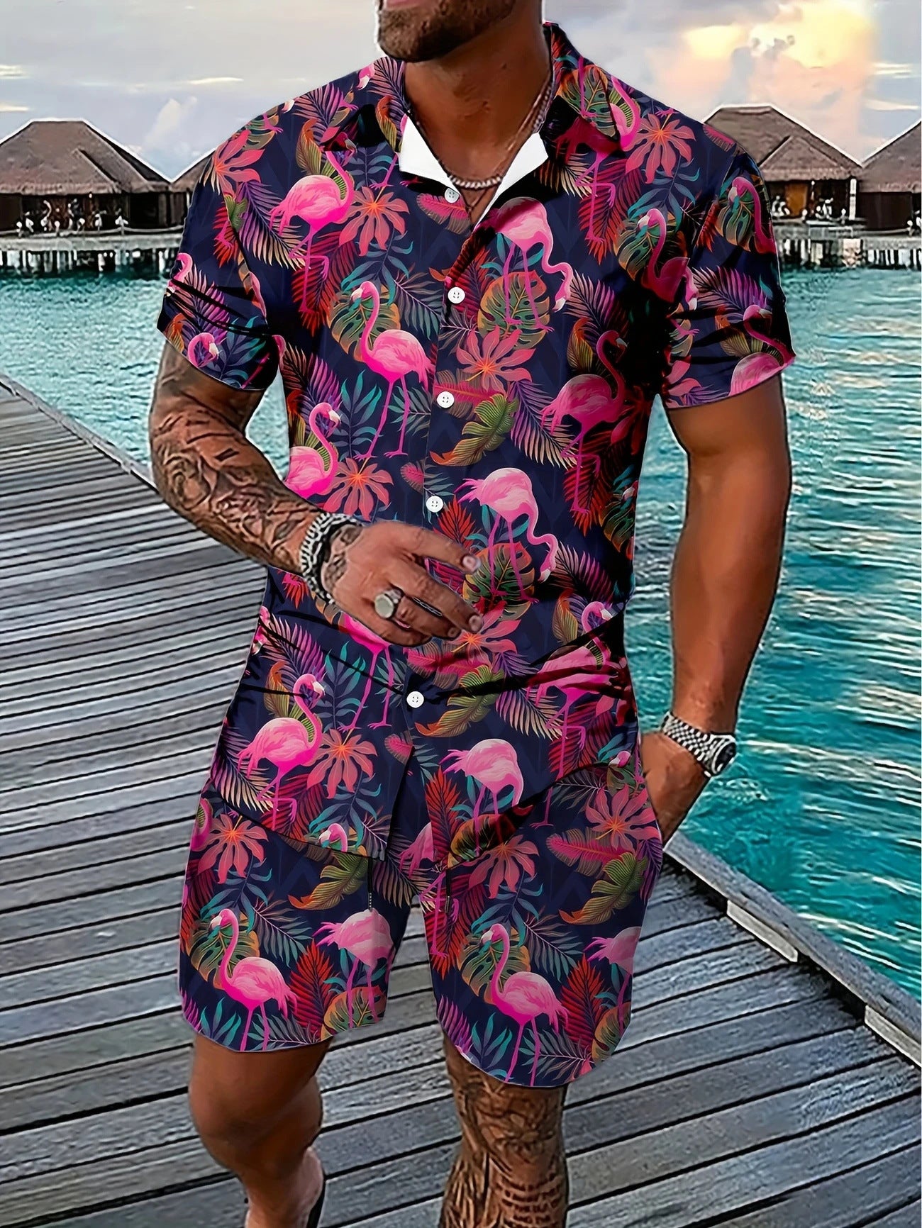 Chemise hawaïenne décontractée à manches courtes pour homme