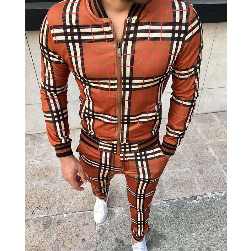 Ensemble veste et pantalon à carreaux pour homme, style sport décontracté