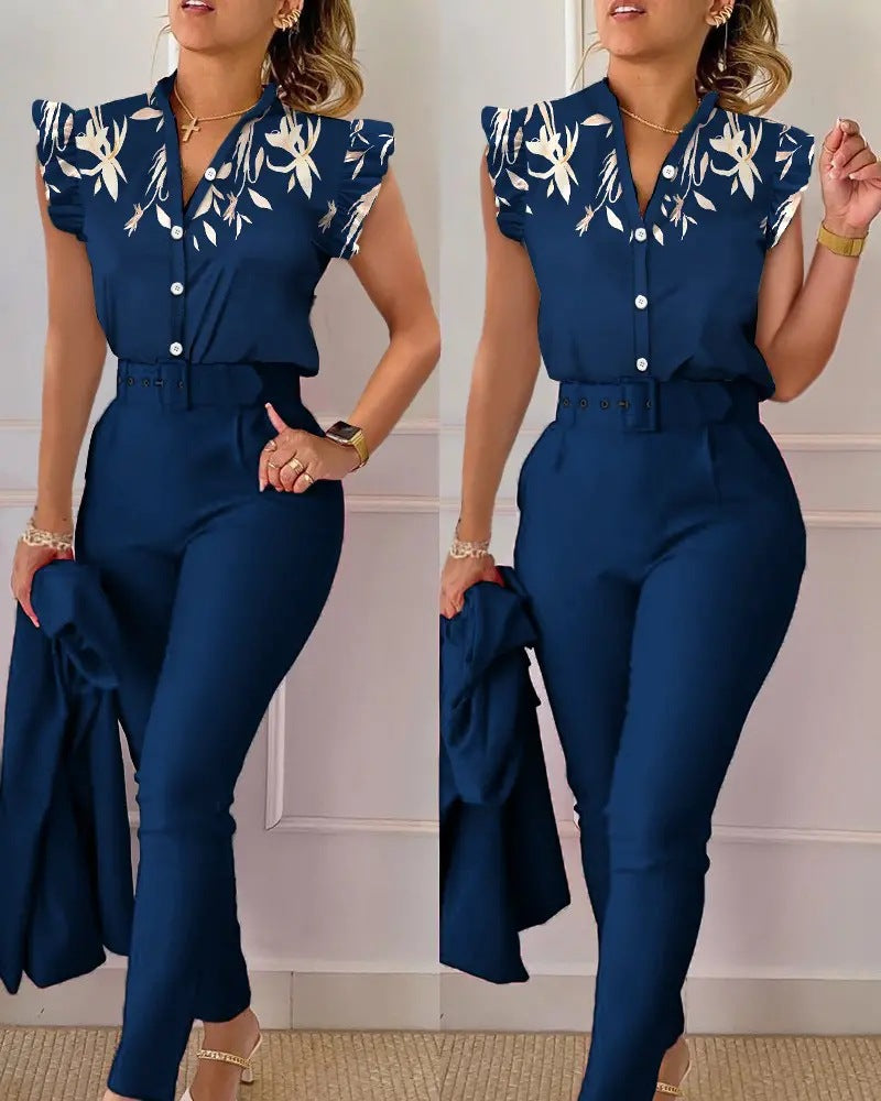 Ensemble haut et pantalon imprimé lotus tendance