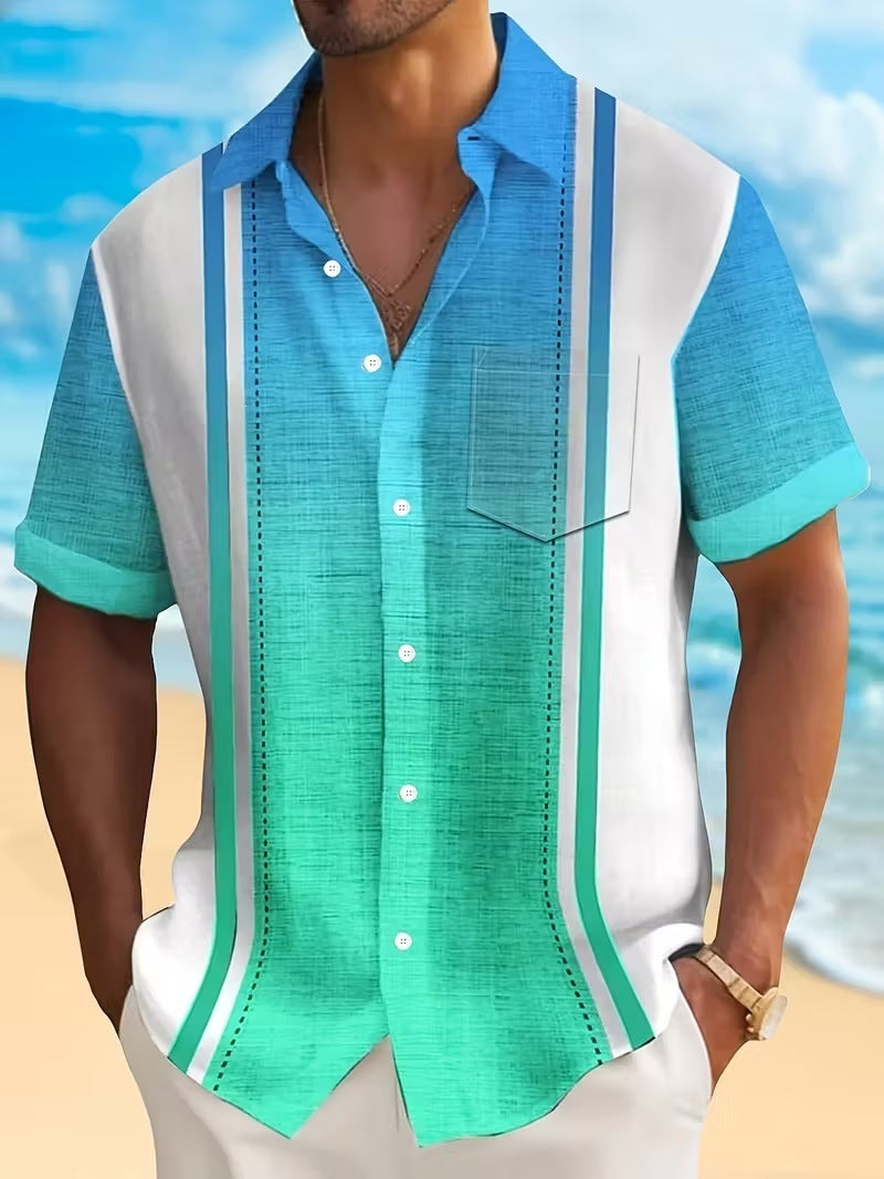 Chemise d'été imprimée européenne et américaine à manches courtes pour homme, coupe ample, grande taille, col à revers.