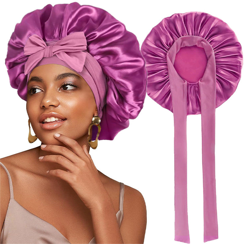 Bonnet de nuit en satin avec ruban élastique