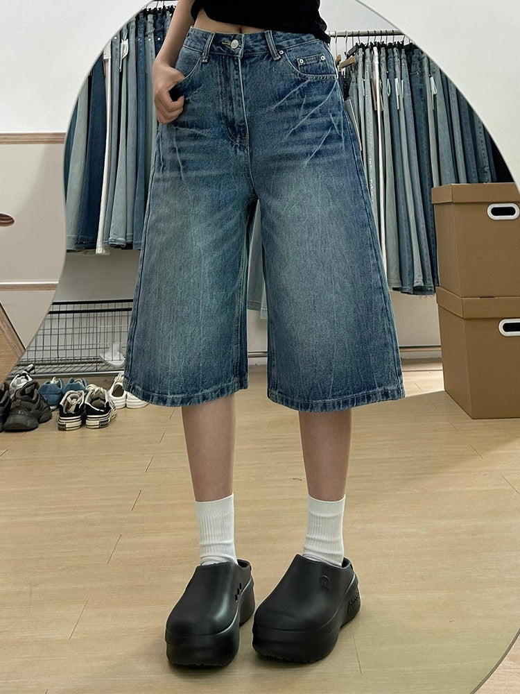 Pantalon en jean large et raccourci en bambou avec strass