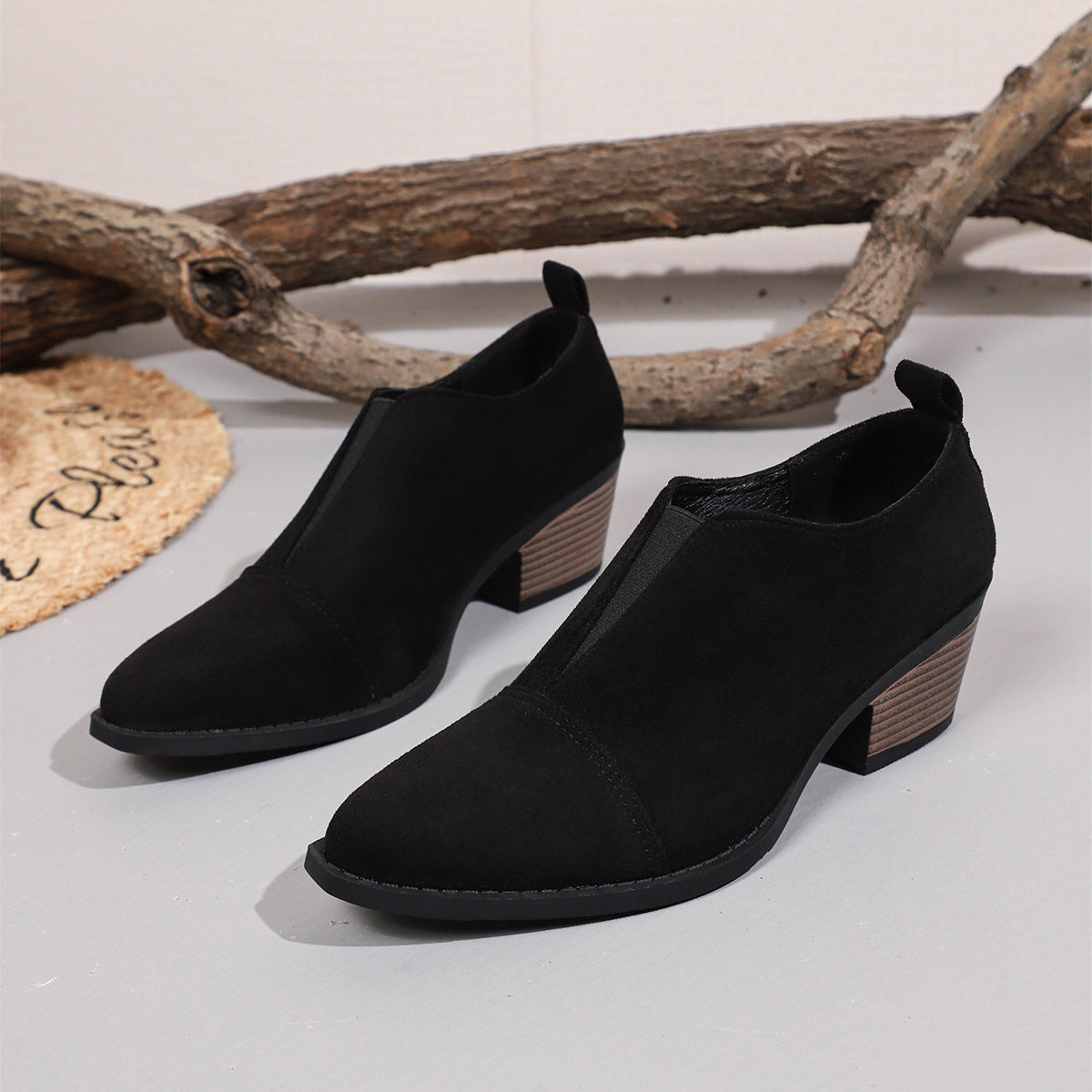 Chaussures pour femmes à élastique Chelsea, talon épais, bout pointu