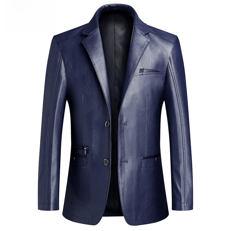 veste de costume décontractée en cuir PU pour homme