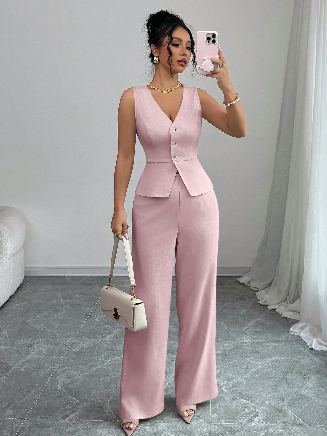 Ensemble pour femmes : débardeur sans manches et pantalon taille haute