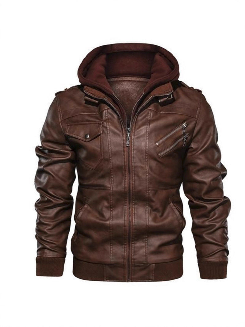Veste à capuche avec col montant en cuir PU