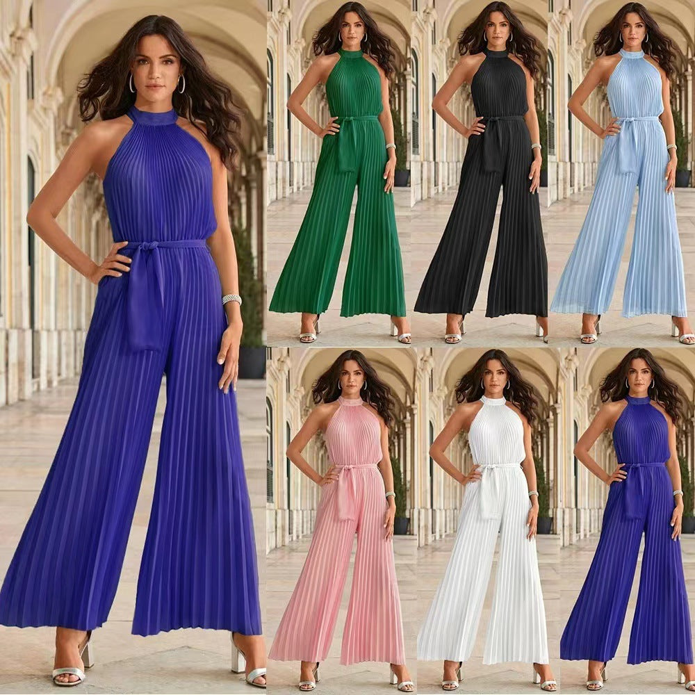 Pantalon large à col licou pour femmes