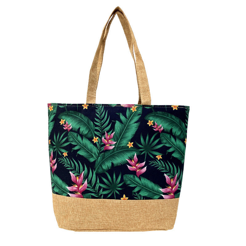 Sac fourre-tout artistique en coton et lin avec fermeture éclair