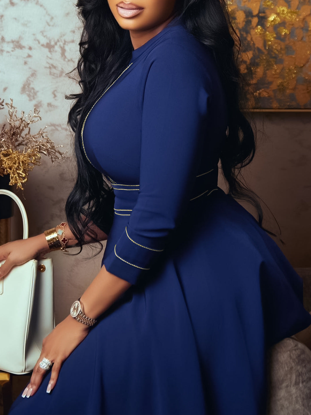 Robe trapèze à manches courtes pour femme