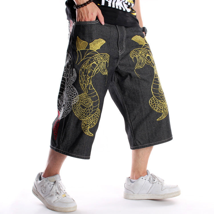 Shorts en jean brodés hip-hop pour hommes