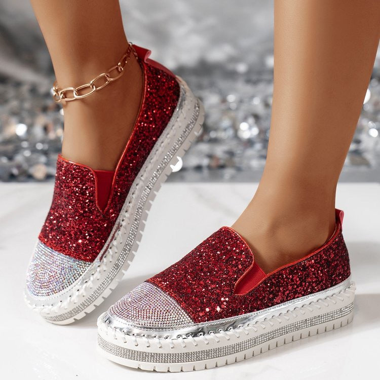 Mocassins décontractés pour femmes avec strass et semelle épaisse