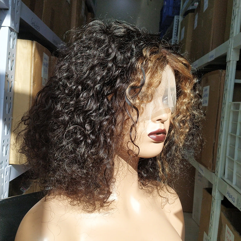 Perruque Bob en cheveux humains avec tulle en T, ondulée et bouclée