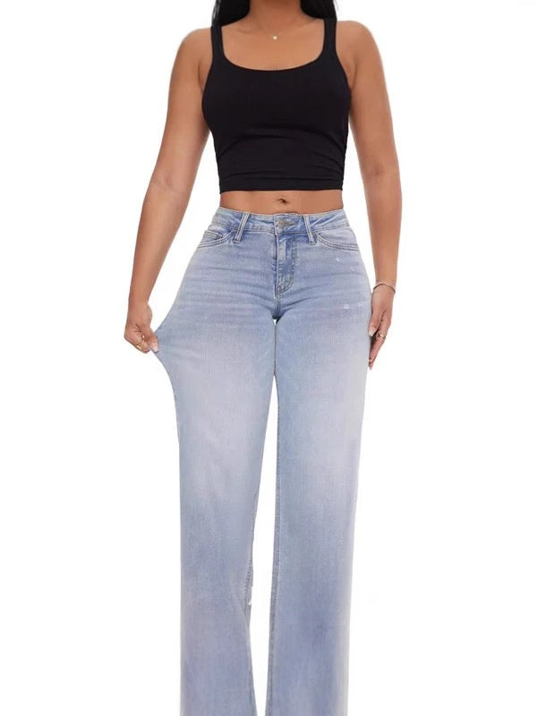 Jean taille mi-haute à micro-évasé