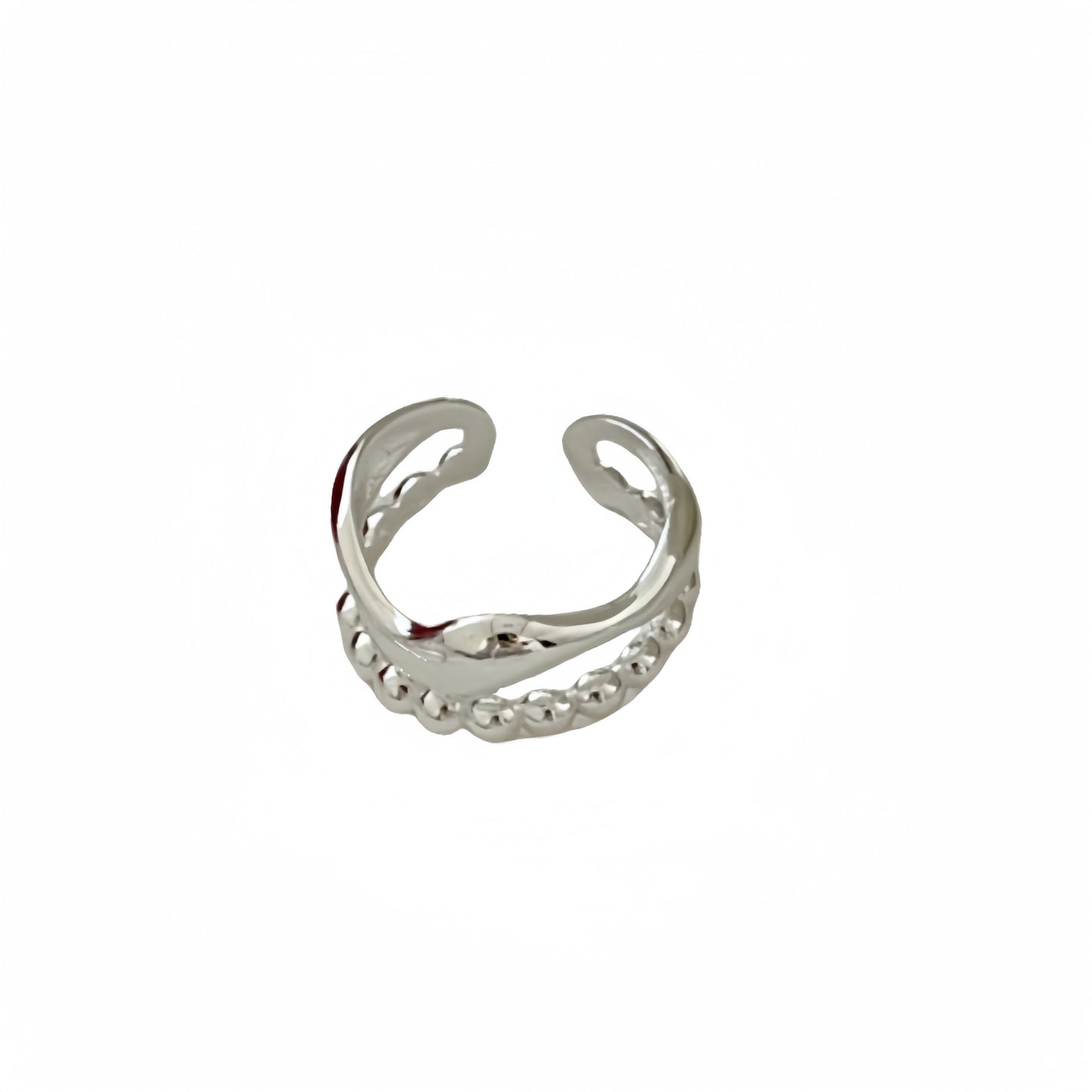 Bague en argent sterling S925 à double rangée de perles