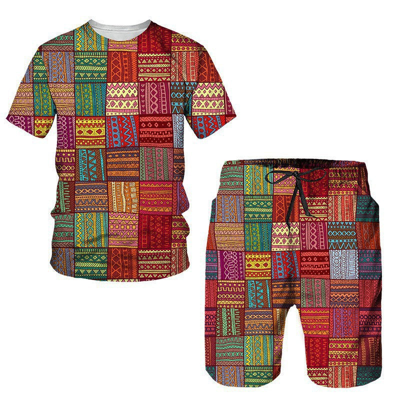 Ensemble T-shirt à manches courtes et short pour hommes en tissu africain