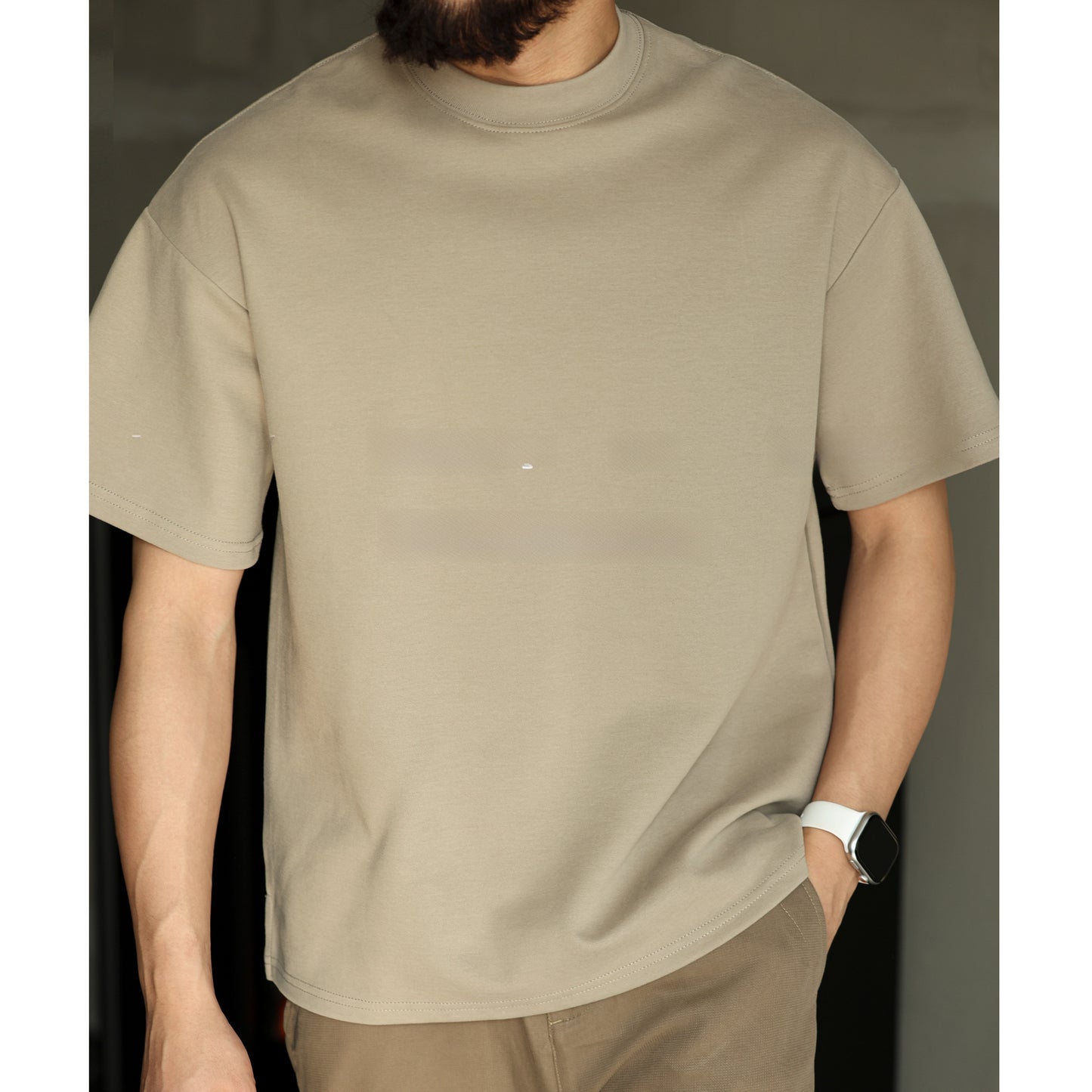 T-shirt en mélange de coton lourd avec col mi-haut