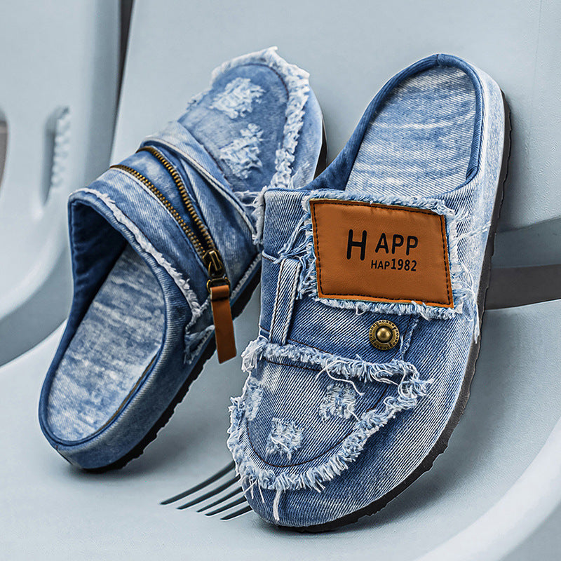 Sandales rétro en denim à bout fermé, chaussures tendance et élégantes pour hommes, collection été 2026.