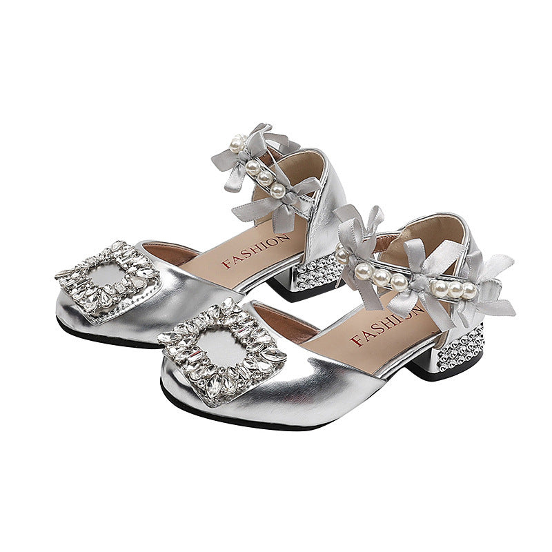 Sandales à talons hauts pour filles, princesse, avec strass