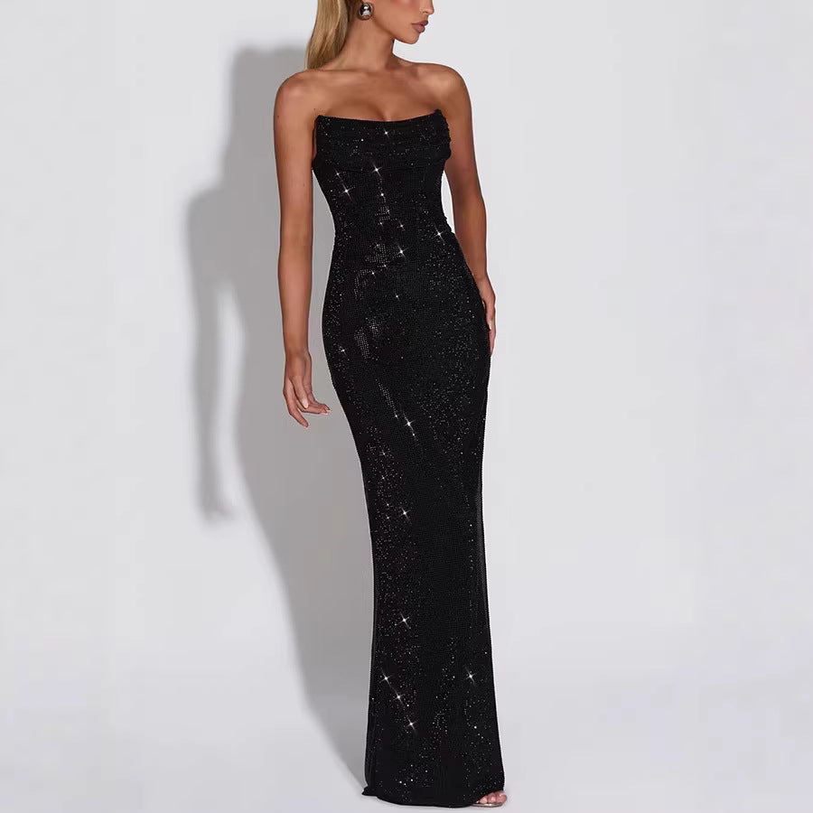 Robe de soirée élégante sans manches ornée de sequins