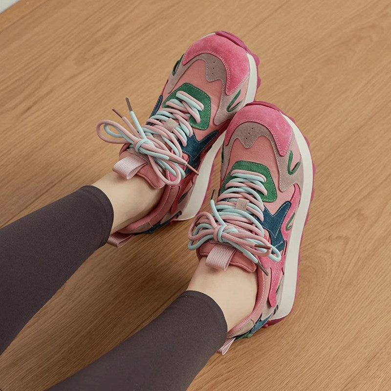 Baskets compensées roses pour femmes, chaussures décontractées