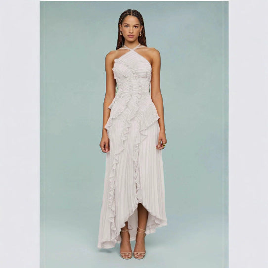 Robe d'été plissée à col licou et dos nu