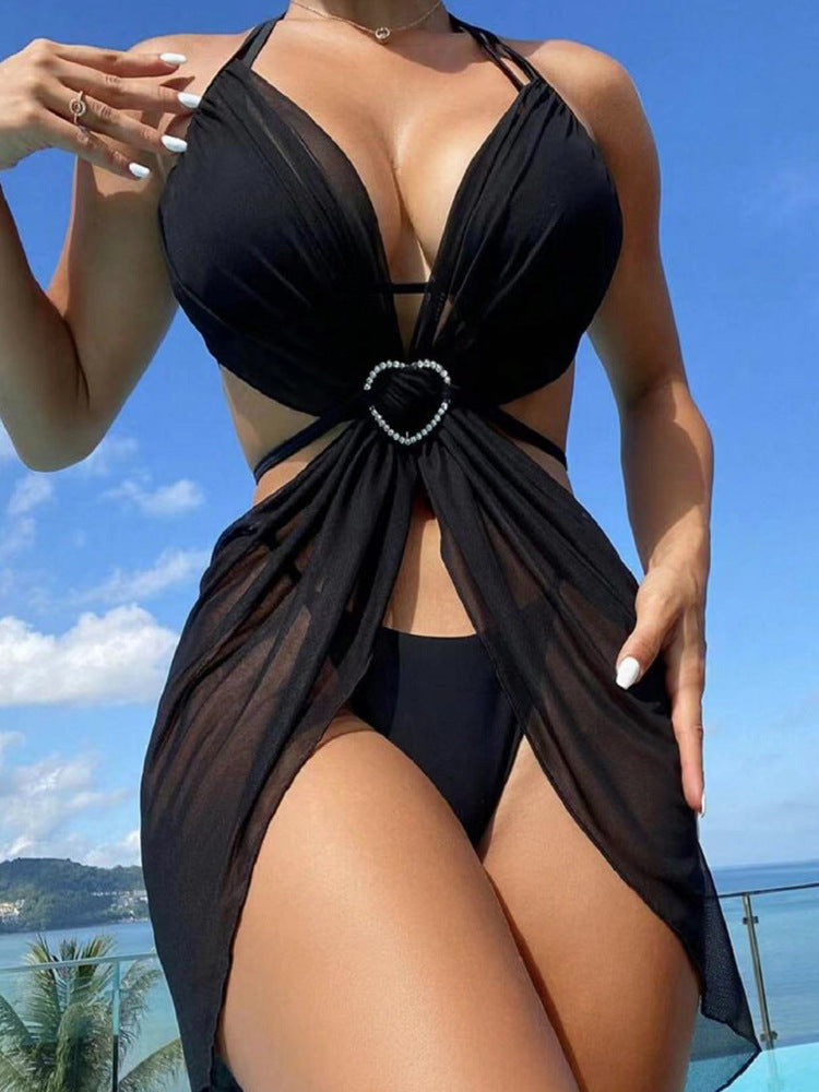 Ensemble bikini femme à col halter avec détail en mesh