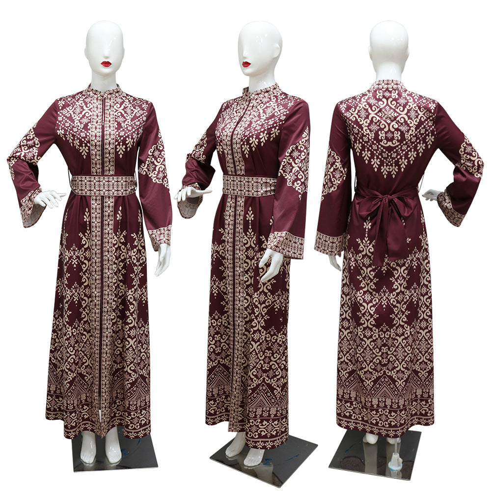 Robe longue zippée à imprimé ethnique