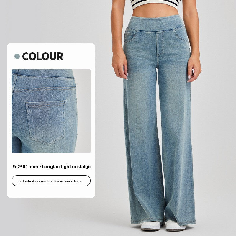 Pantalon en denim large à taille haute pour femme