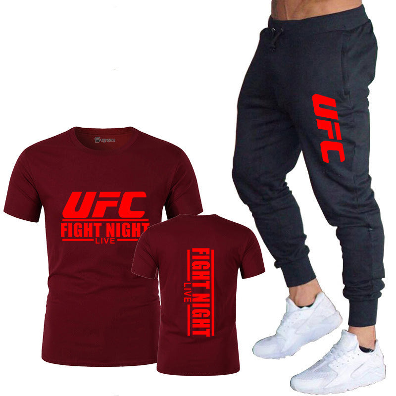 Ensemble de vêtements de sport pour hommes comprenant un t-shirt en coton et un pantalon
