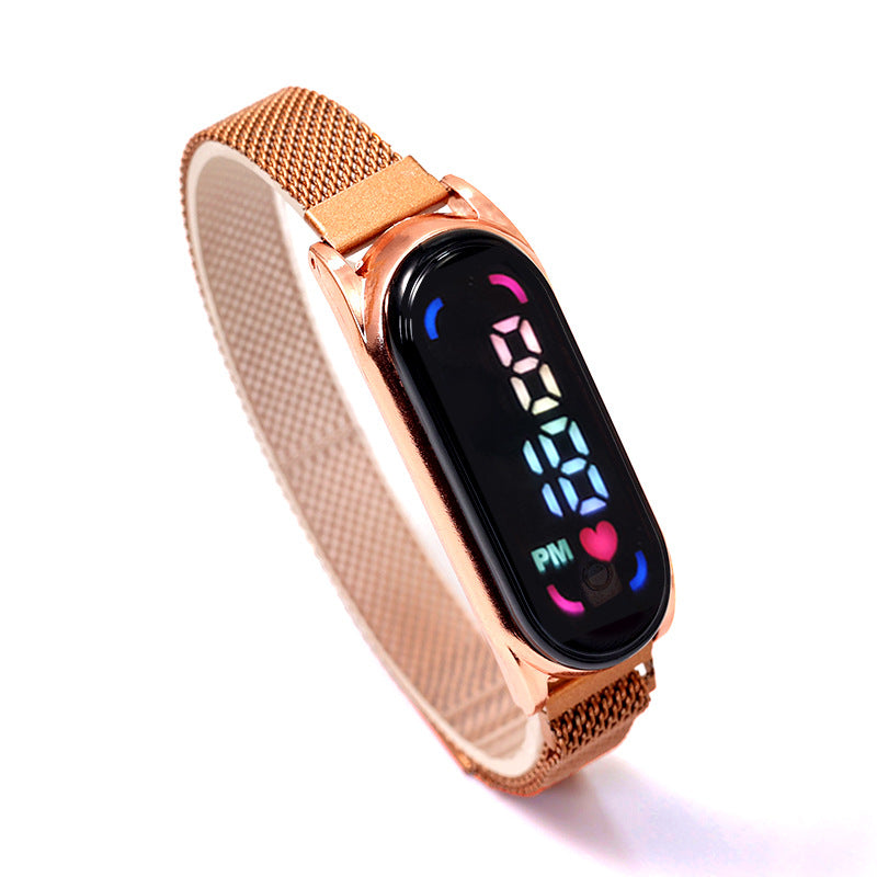 Montre électronique à LED avec lumières colorées et bracelet magnétique