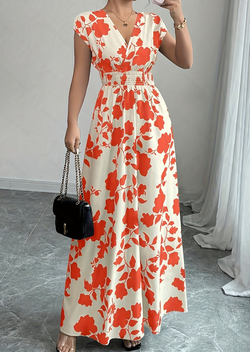Robe trapèze à imprimé floral et col en V lacé