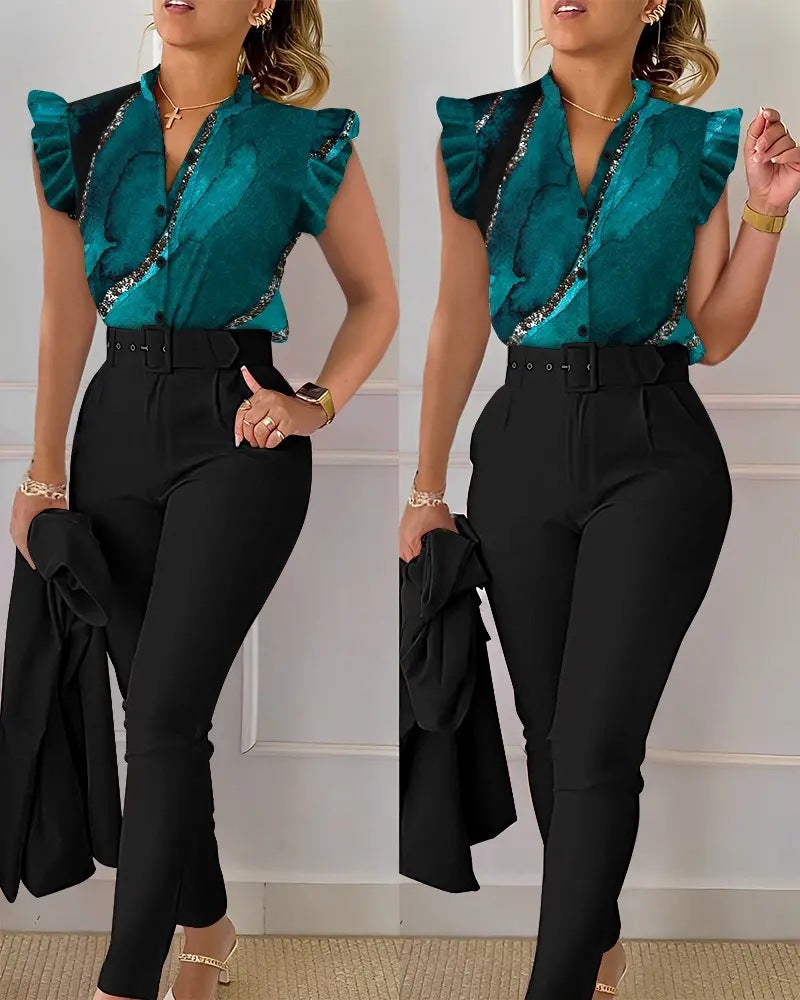 Ensemble haut et pantalon imprimé lotus tendance
