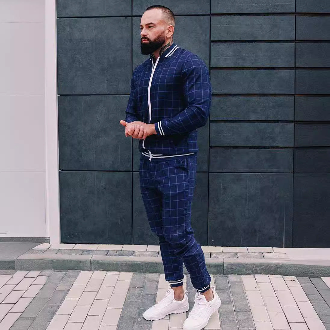 Ensemble veste et pantalon à carreaux pour homme, style sport décontracté