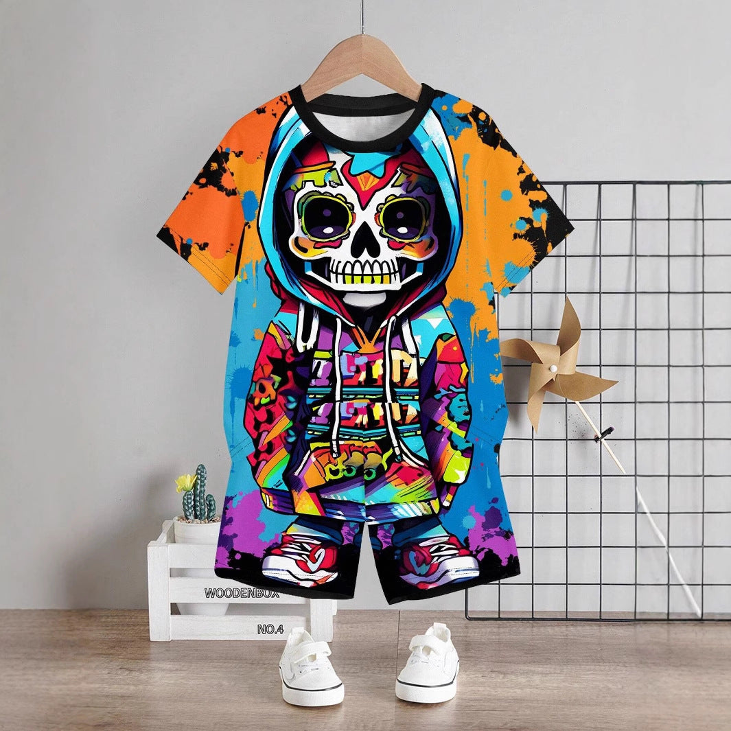 T-shirt à manches courtes et short pour garçon avec motif tête  et ours.