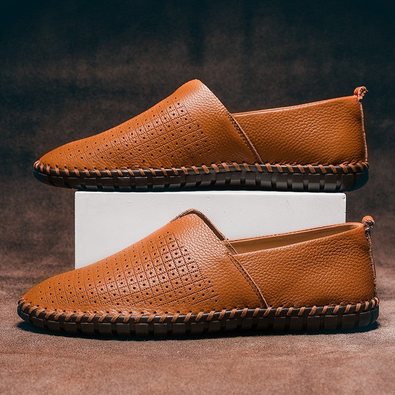 Chaussures décontractées en cuir respirant pour hommes à enfiler