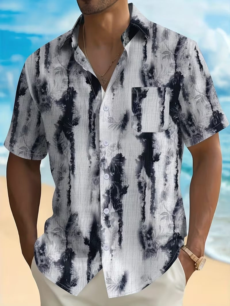 Chemise d'été imprimée européenne et américaine à manches courtes pour homme, coupe ample, grande taille, col à revers.