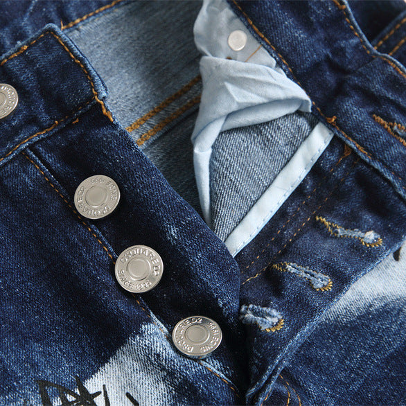 Jean slim stretch patchwork déchiré style punk