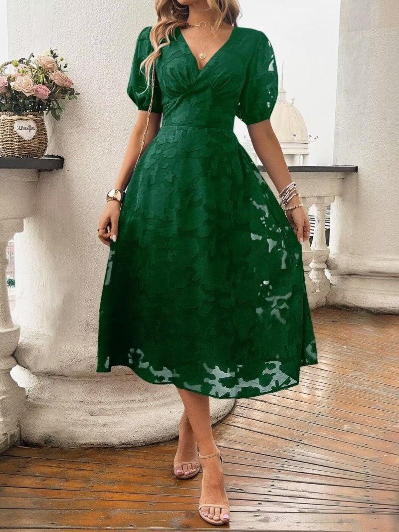 Robe florale pour femmes à col en V et taille haute