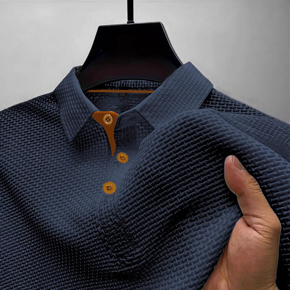 T-shirt à manches courtes en soie glacée pour homme, col rond, couleur unie d'été