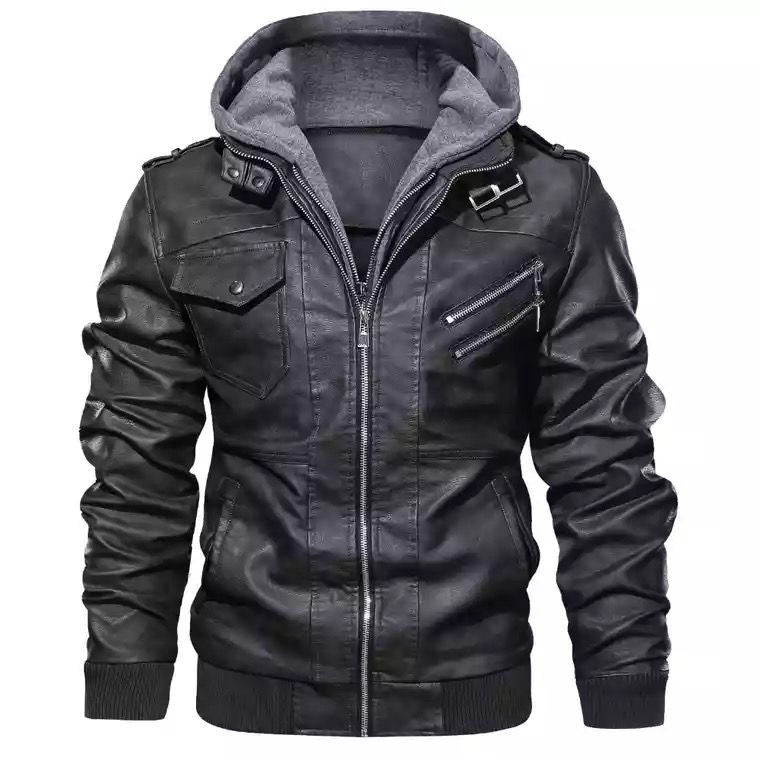 Veste à capuche avec col montant en cuir PU