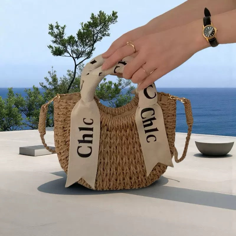 Sac bandoulière demi-cercle en corde de papier tissée à la main