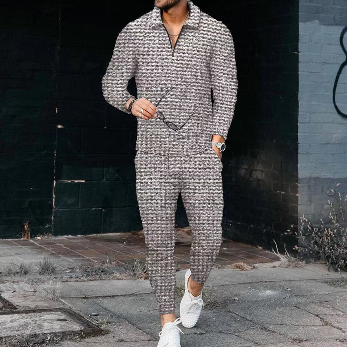 Polo à manches longues texturé pour hommes et pantalon