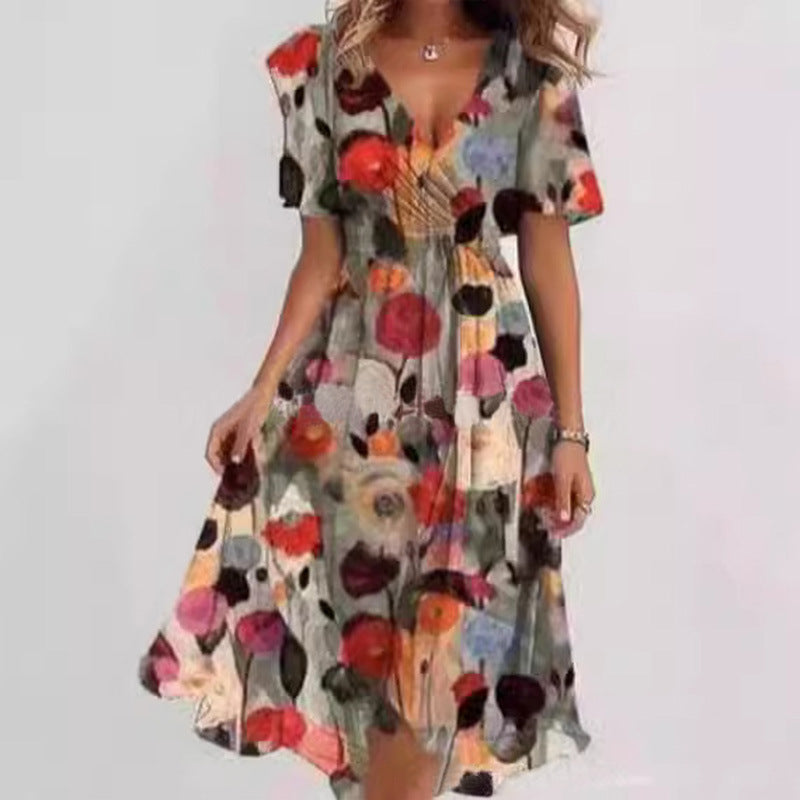 Robe trapèze à imprimé floral et col en V