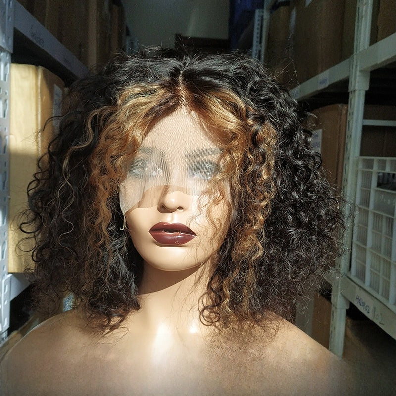 Perruque Bob en cheveux humains avec tulle en T, ondulée et bouclée