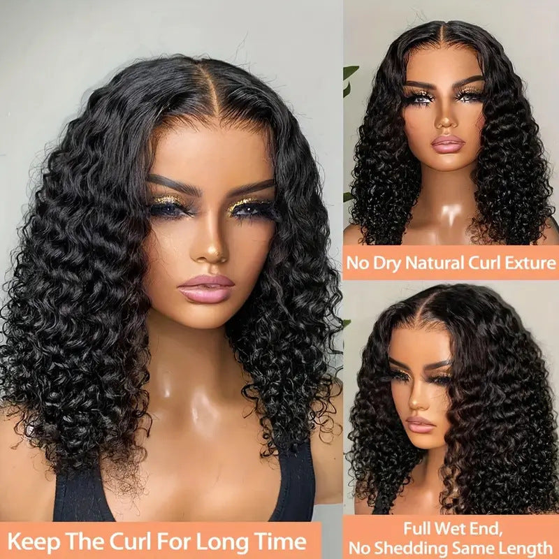 Perruque BOB en cheveux humains avec dentelle frontale, vague double tir�e, vague d'eau, perruque de commerce ext�rieur