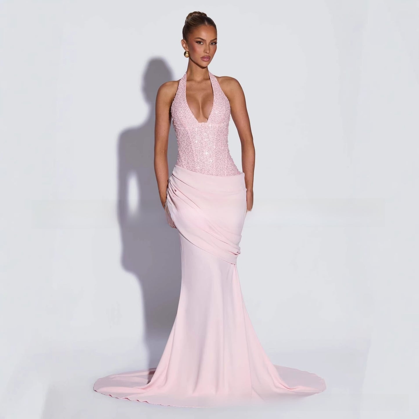 Robe de soirée sirène à col halter pour femmes