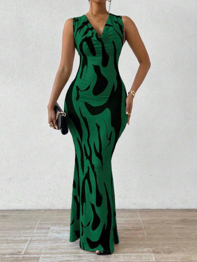 Robe-pull à col en V pour femmes avec impression 3D