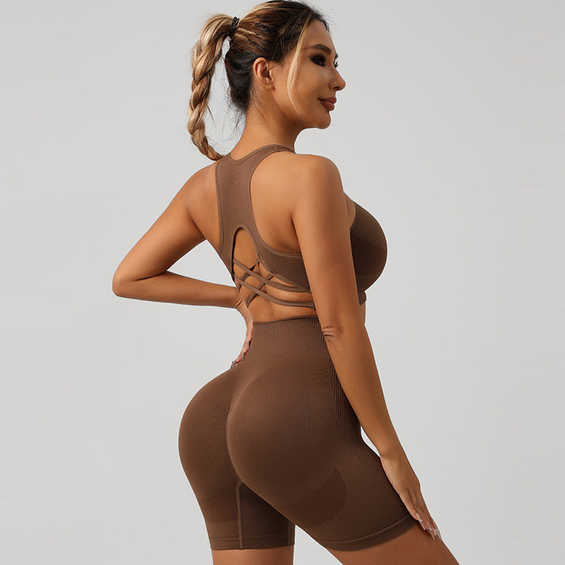 Ensemble soutien-gorge de sport dos croisé et short
